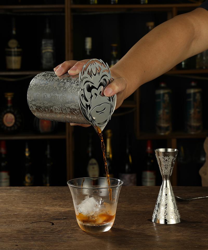 Cocktail Mixing Glass Etched W Spirit Pattern Double Walled Stainless Steel Pitcher Design Bartending Glasses Barware Essentials