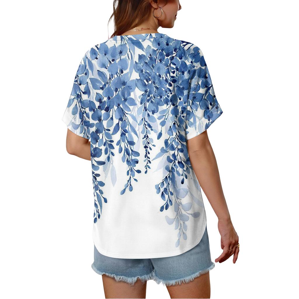 Women's Fashionable Casual Everyday Versatile Floral Print Slim-Fit Summer Short-Sleeve Top