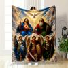 "Religious Divine Art with Angels and Saints Flannel Blanket for Bedroom Living Room Sofa and Nap"
