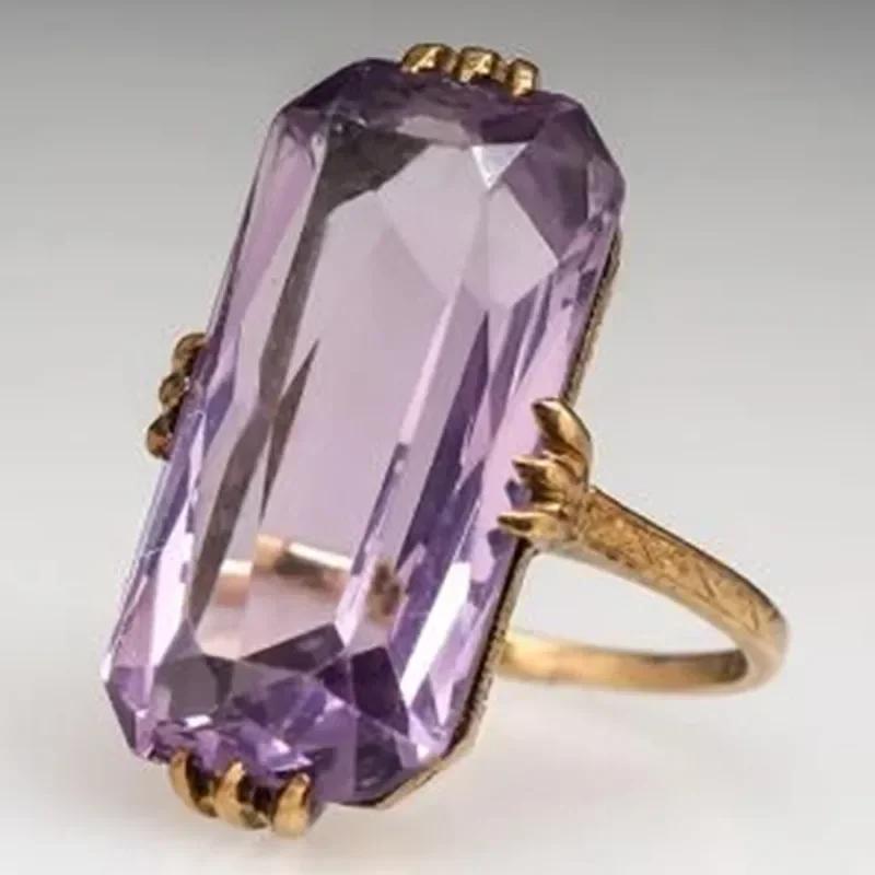 2025 New Purple Cubic Zirconia Ring with Sparkling Square Crystal, High End Women's Personalized Fashion Cocktail Party Zircon