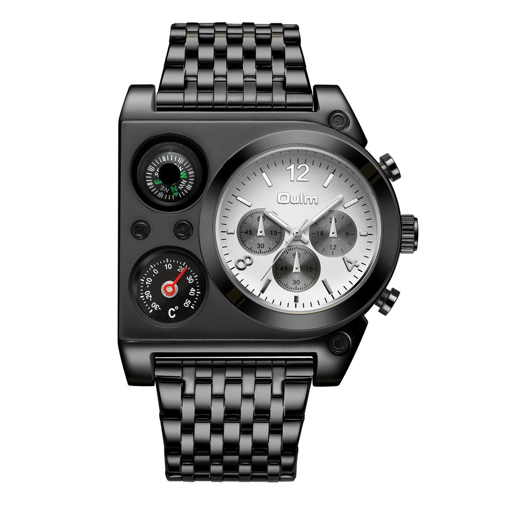 Oulm European Radium Time Zone Large Dial Luminous Men S Watch Steel Belt Casual Quartz