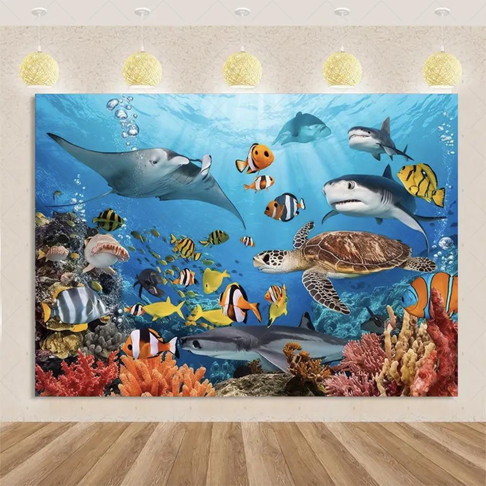 Marine Life Exploration Ocean Theme Series Birthday Party Decoration Background Cloth Gift Underwater Banner Photography Studio