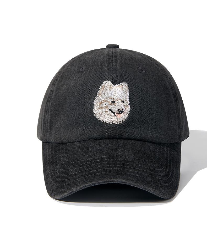 Dog Head Baseball Cap Trendy Brand Heavy Industry Washing Black Old Animal Embroidery Cap Children's Four Seasons Men