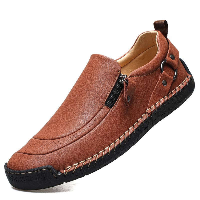 Men s 2026 Large Breathable Casual Leather Slip-On Loafers with Soft Sole for Summer 40