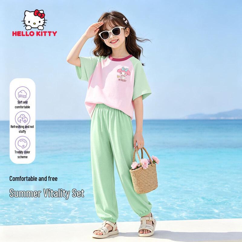 Hello Kitty Girls' Summer Casual Quick-Dry Top & Anti-Mosquito Pants Set