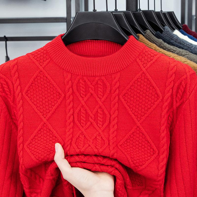 Men's Winter Jacquard Knit Sweater - Thick, Warm, Half-High Collar, Fashionable for All Ages