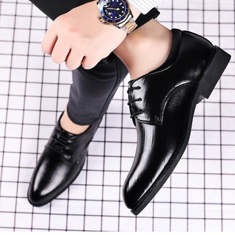 FashionMen Fashion shoes slip on round Toes Leather Dress Shoes Men Business Lace Up oxfords Leather Dress Shoes big size 48