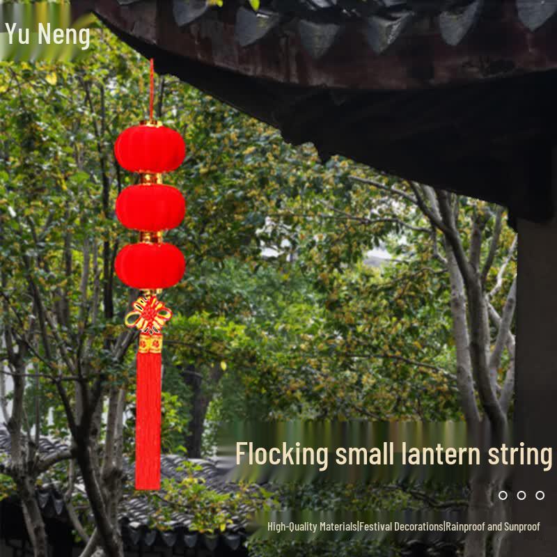 Chinese New Year Flocked Red Lantern String Garland