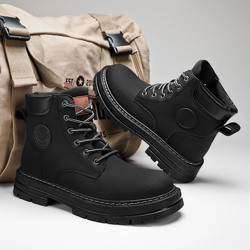 Casual Boots Leather Lace-up Big Head Tooling Boots Work Shoes Autumn Winter Thick Bottom High Top Non Slip Warm