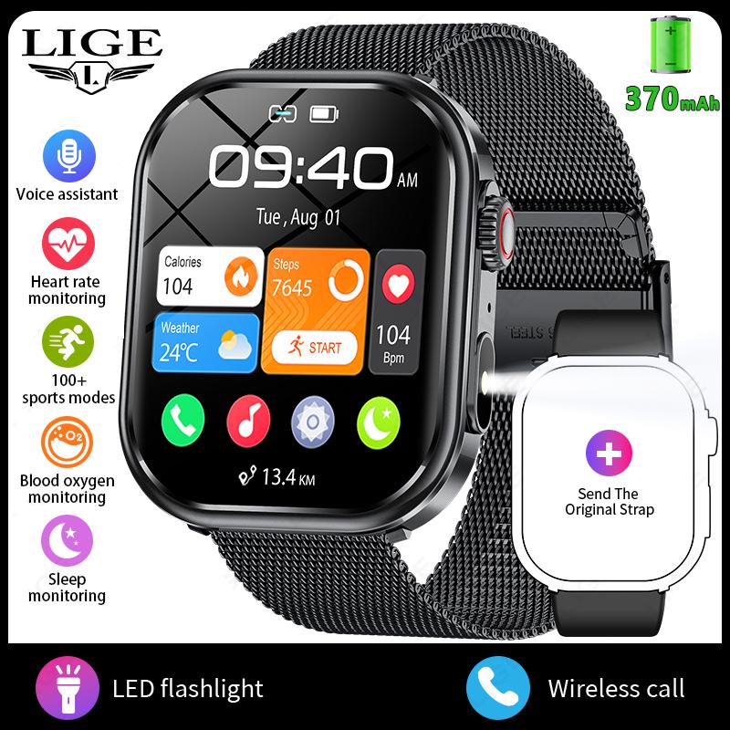 LIGE Novo Smartwatch 2.01 polegadas Chamada Bluetooth Esportes ao Ar Livre À Prova d'Água Smartwatch Masculino