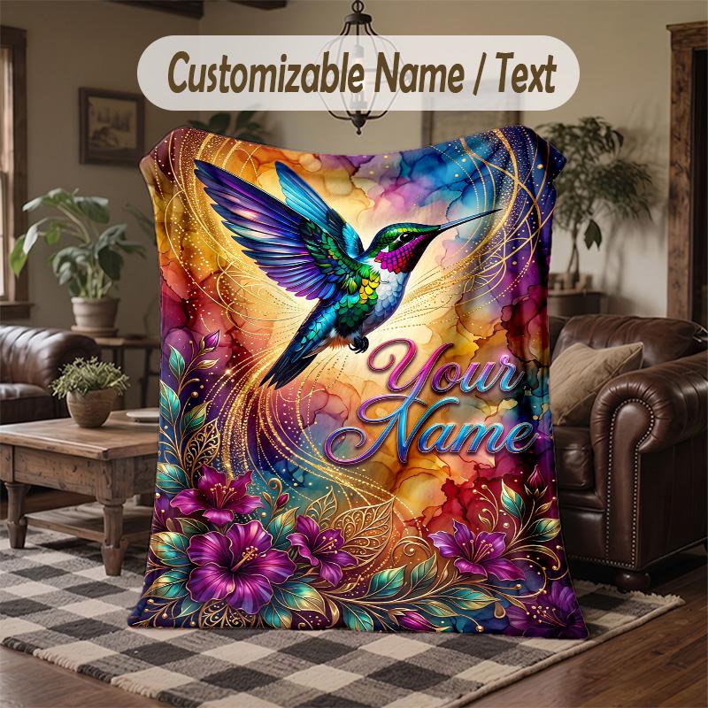 Honey Bee Honeycomb Artwork Theme Throw Blanket Custom Name Text Personalized Blanket Soft Cozy Blanket for Home Sofa Bed