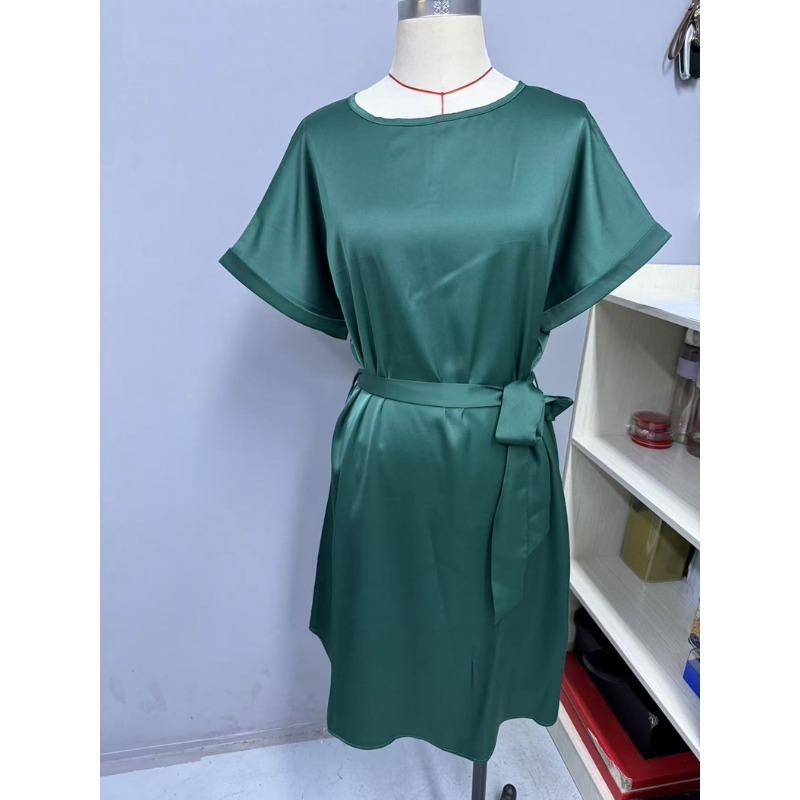 Dámská letní ležérní móda Nové šaty s krátkým rukávem s páskem