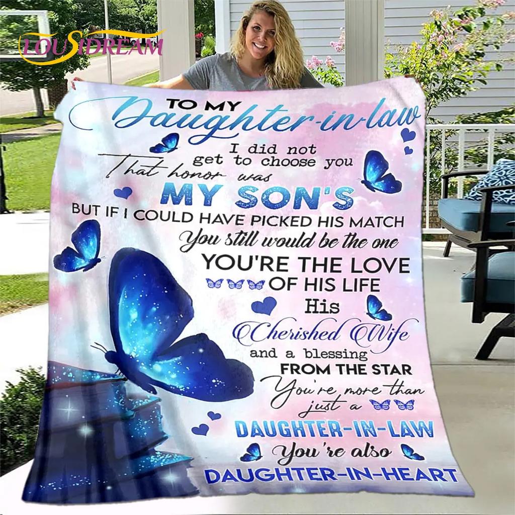 To My Daughter Plush Butterfly Quilt Blanket Flannel Throw for Living Room Bedroom Bed Sofa Gift