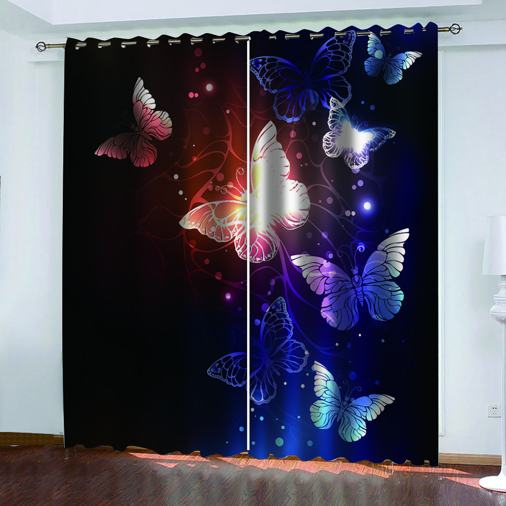 Dreamy Colorful Butterfly Purple Girl Window Curtains Kids Bedroom Living Room Hall Treatments Kitchen Decoration Drapes Blinds