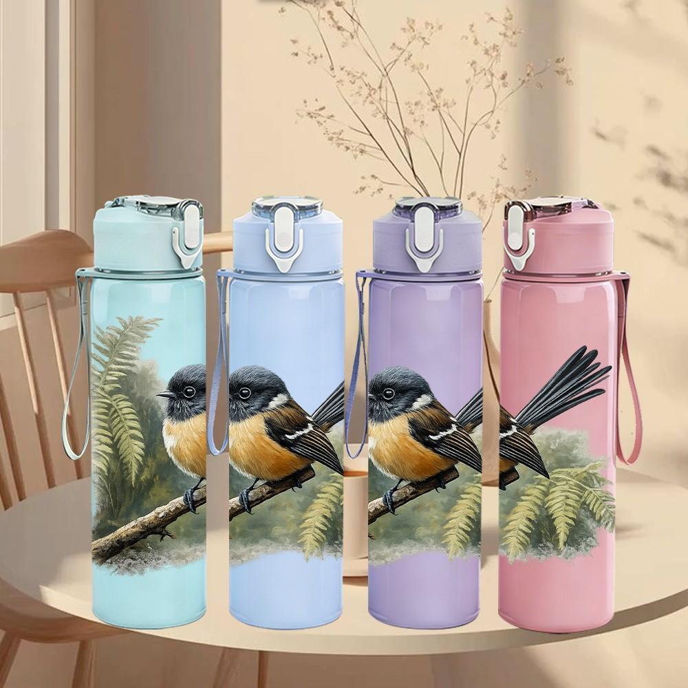 1PC Small Bird Green Leaf Branch Print 750ml Color Plastic Sports Water Bottle Leakproof Flip Straw Lid Suitable for Sports Office Home Use