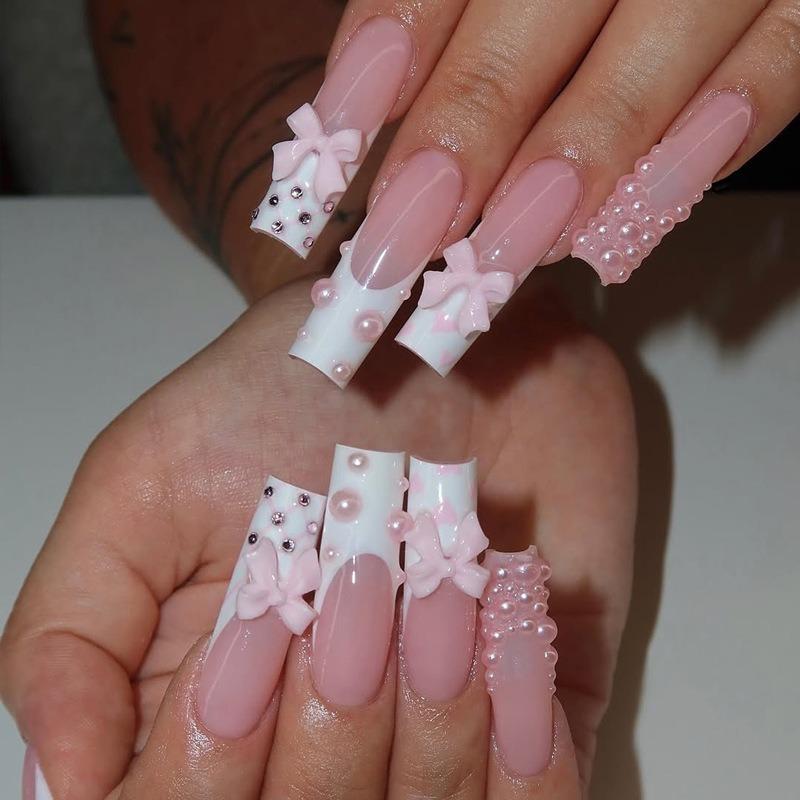 Noste Dlouhý Francouzský Ručně Dělaný Manikúrní Kousek Kamínkový Postupný Přechod Odnímatelná Nálepka na Nehty