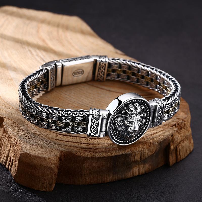 Xiangxu Bracelet, Mighty Weaving Lion Head Bracelet, Mighty Trendy Thai Retro Vintage Vintage