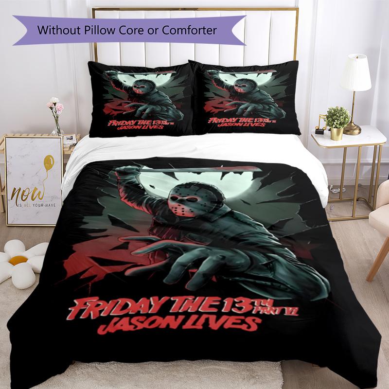 3pcs Duvet Cover Set (1*Duvet Cover + 2*Pillowcase, Without Core), Jason Voorhees Print Soft All‑Season Bedding Set, Home Bedroom Decor Gift