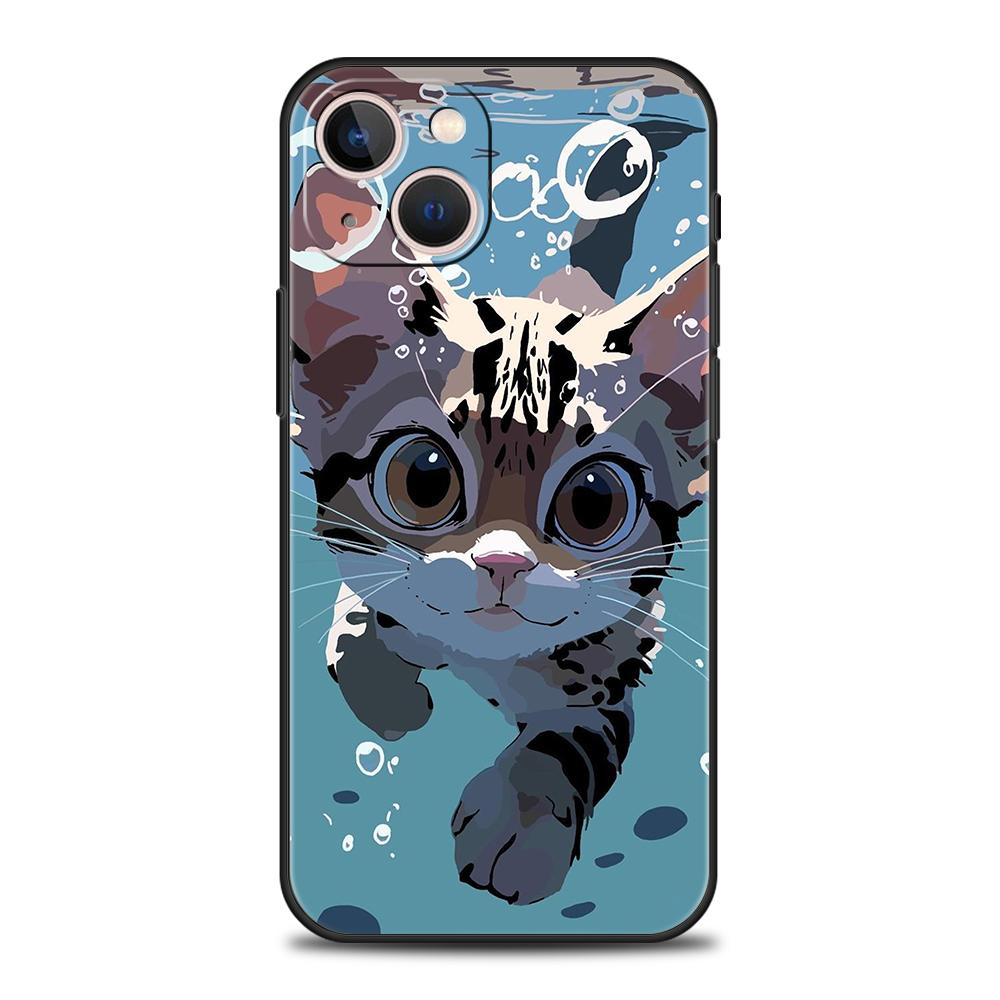 

Чехол для телефона CAT для iPhone 16 15 14 13 12 Pro Max XR XS X 11 7 8 Plus, противоударный, силиконовый, мягкий, из ТПУ, чехол, сумки for iPhone 13