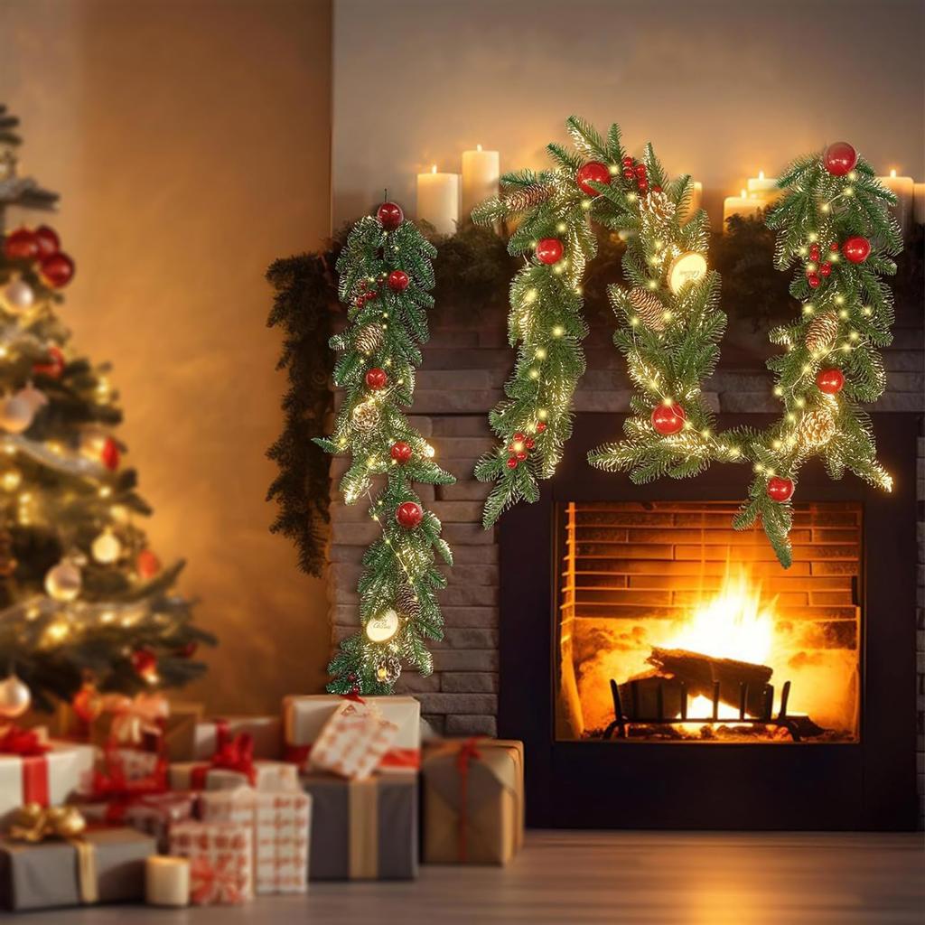 Nacyvcos Julepynt Jul med LED Jul Glitrende Te Trappefest Rattan Hage Furu Nåler Juleutstyr Lys Girlander, Kjøpesenter,