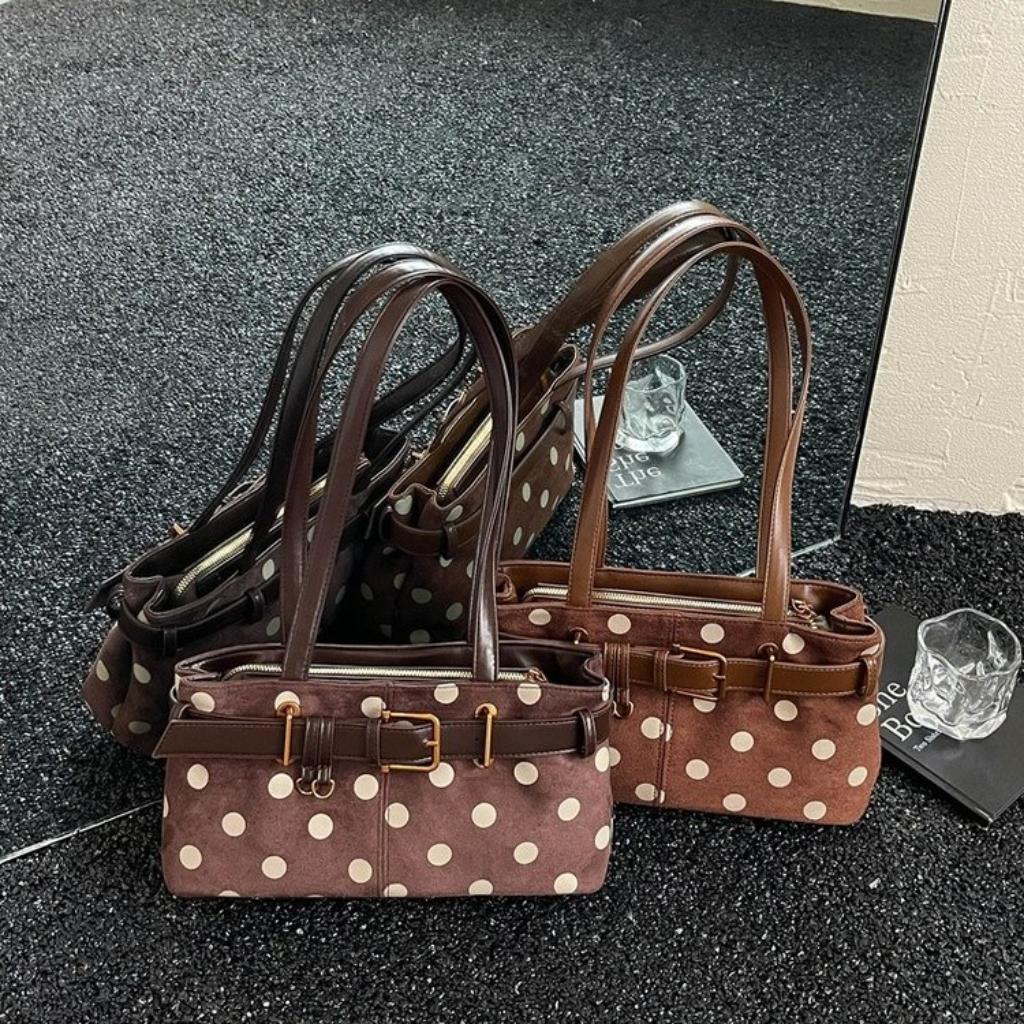 Xeie Thuk Tote Bag Women Velvet Polka Dot Underarm Handheld Daily Commute