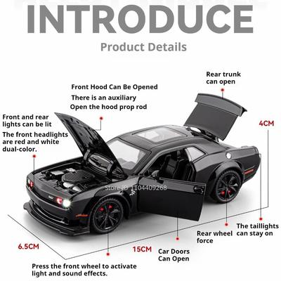 1:32 Scale Hellcat Charger Car Model Toy Rear Wheel Pull Back Doors Opened Supercar Models Miniature Vehicles for Boys Gifts