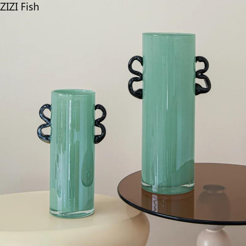 Emerald Green Delicate Glass Vase Hydroponics Plant Pots Table Decoration Flower Arrangement Floral Vases Room Aesthetic Decor