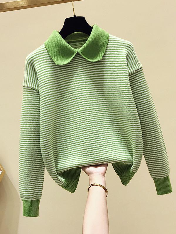 Women's Loose Pullover Sweater - 2024 Autumn Korean Doll Collar Style, Thick Knit