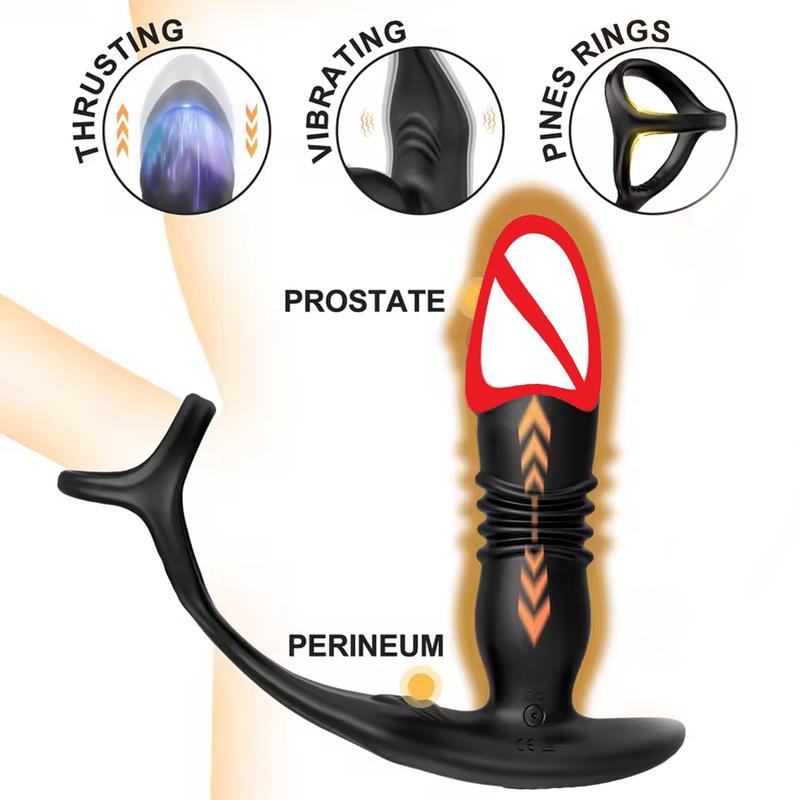 Male Prostate Massager Anal Dildo Telescopic Vibrator Remote Control Vibrating Butt Plug with Penis Cock Ring Sex Toy for Gay