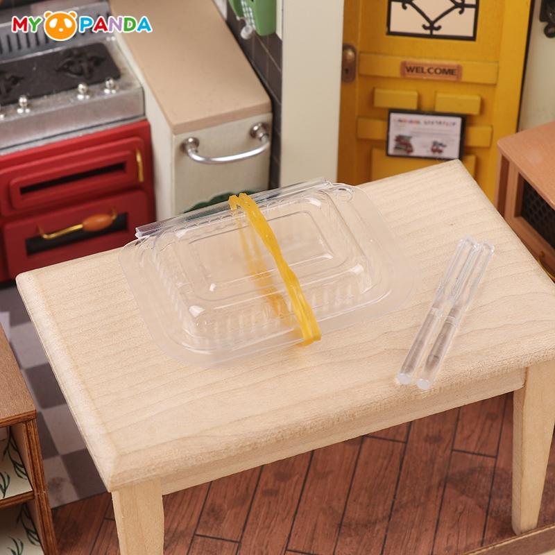 1/12 Dollhouse Clear Disposable Chopsticks Lunch Box Collection Dollhouse Mini Tableware Model Accessories DIY Doll Kitchen Scene Decor