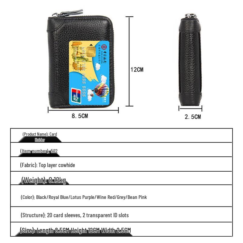 Women's RFID Multi-Slot Accordion Cowhide Card Holder with Anti-Theft Protection