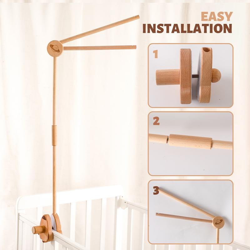 Baby Wooden Bed Bell Bracket Mobile Hanging Rattle Toys Crib Bracket Hanger Baby Crib Mobile Bed Bell Toy Holder Arm Bracket