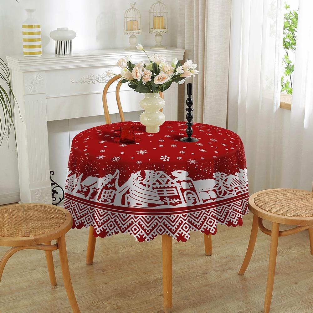 Christmas Round Tablecloth Waterproof Creative Printed Home Decor for Living Room Dining Table