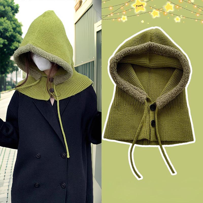 Căciulă Balaclava Stil Coreean de Iarnă pentru Femei Nouă la Modă și Versatilă Protecție Gât Protecție Împotriva Frigului Căciulă Tricotată Îngroșată și Călduroasă