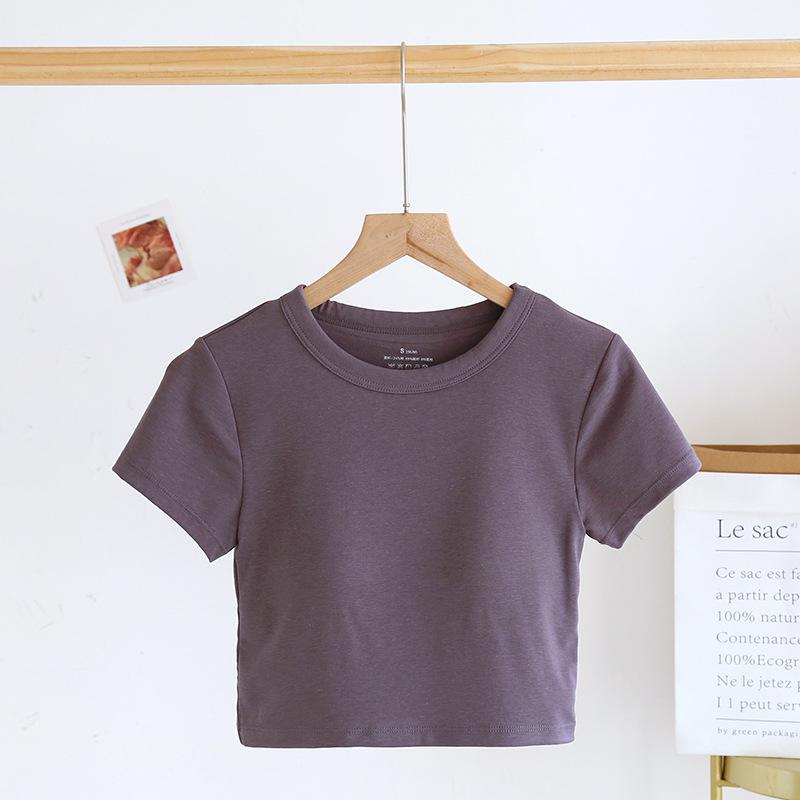 

Женский хлопковый укороченный топ с короткими рукавами и нагрудными вкладышами, круглый вырез, летняя одежда Medium