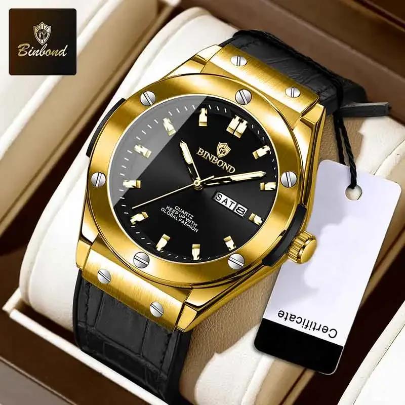 BINBOND Top Brand Business Classic Men's Watches Waterproof Date Week Luxurious Luminous Multifunction Fashion Male Quartz Watch