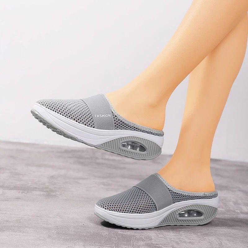 Xia's new large-size lazy one-pedal bag head mesh thick-soled slippers women's slope heel slippers women's