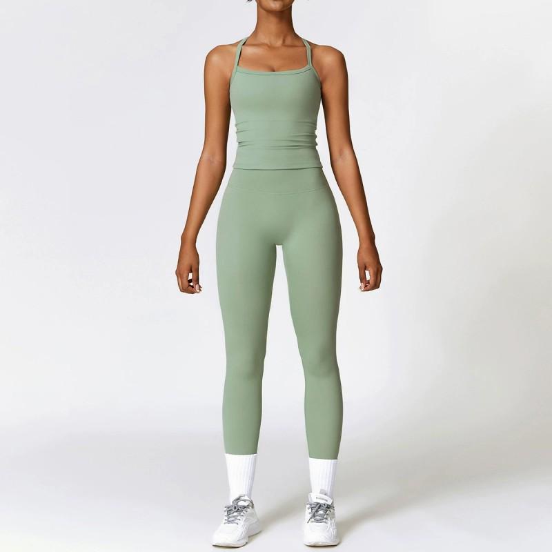 Womens Stretchy Quick-Dry Yoga Workout Set Breathable Butt Lifting Activewear Running Gym