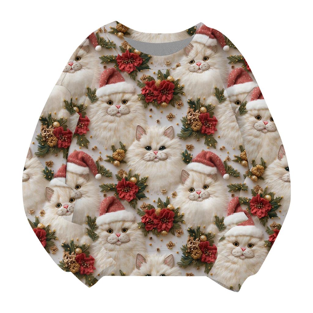 Girls Round Neck Pullovers For Kids Christmas Day Embroidery Printed Tops
