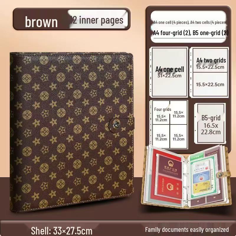 Family Document Storage Bag: Leather Magnetic Buckle A4 Album for Certificates, Receipts & Documents