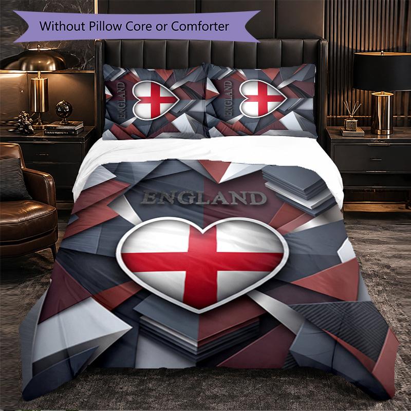 England Football Pattern 3 Pieces Bedding Set Soft Microfiber Duvet Cover with Pillow Cases for Bedroom