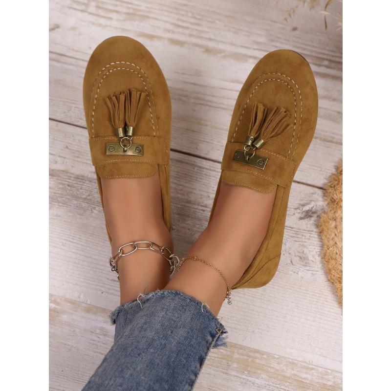 Damen Übergröße Quasten Einfarbig Flache Slipper Neue Herbst Leichte Bequeme Slip-On Schuhe