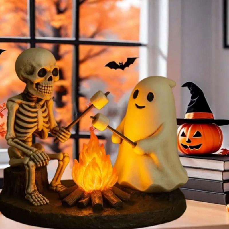 Specter Glowing Skull And Specter Light Resin Craft For Halloween Home Decorate Mysterious