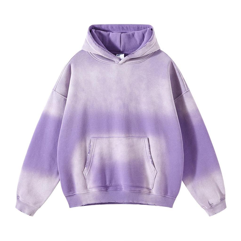 2024 A/W Distressed Spray-Dyed Hooded Sweatshirt & Sweatpants Set - Retro Streetwear Trend for Couples