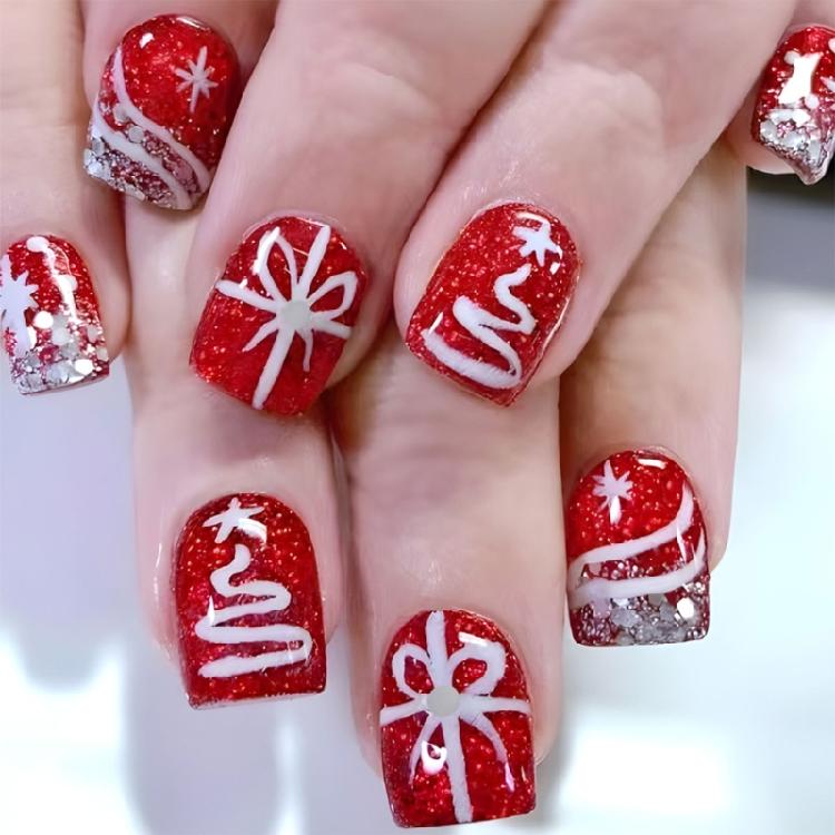 

Elegant Glossy Christmas Stick on Nails Acrylic Full Cover Press on Nails for Women Manicure Nail Art 24PCS 1