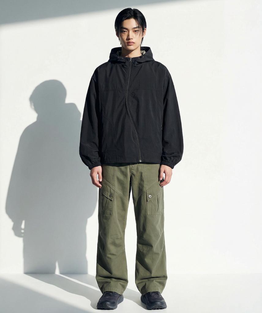 Apostrophe Comma Wave Zip-Up Hooded Wind Jacket_Dark Gray