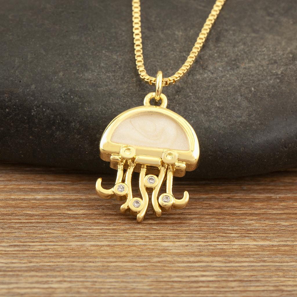 Nidin New Fashion Seahorse/Starfish/Jellyfish/Crab Inlaid Zircon Beach Charms Pendant Necklace For Women Men Jewelry Wholesale