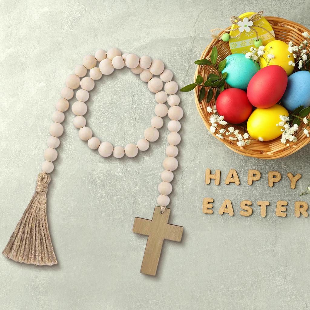 -Medinių karoliukų girlianda, Velykų dekoracijos, Jėzaus kryžiaus ornamentai su kutais namams,