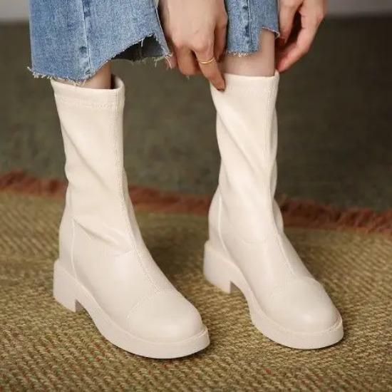 Pointed Toe Womens Boots Green Plush Ankle Keep Warm Winter Shoes for Women Autumn High Heel Metal Zipper Leather Boots Women