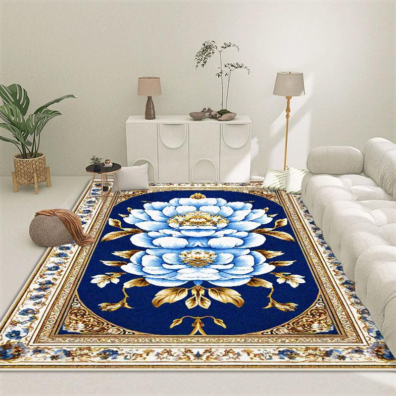 Europäischer Luxus Goldener Rand Wohnzimmerteppich Blumendesign Weich Rutschfest Mädchenzimmer Dekor Teppich Waschbar Schminktischmatte